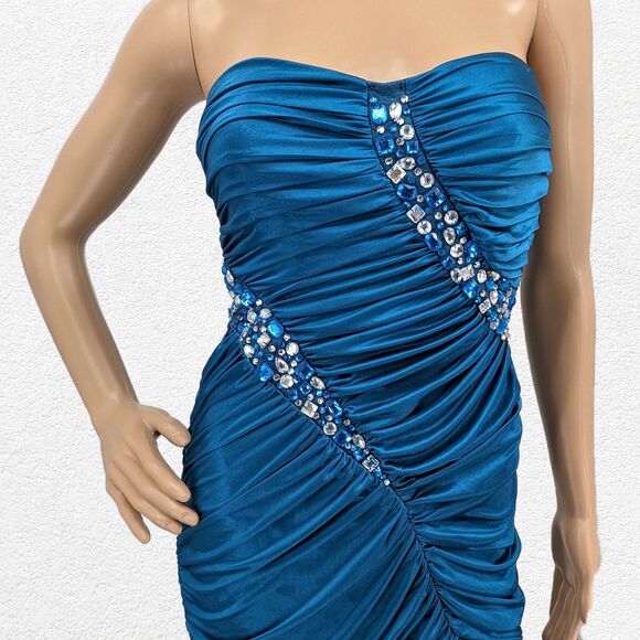 Vintage Y2K Mini Dress Strapless City Triangles Trashy Bejeweled Party Blue S - Picture 5 of 15